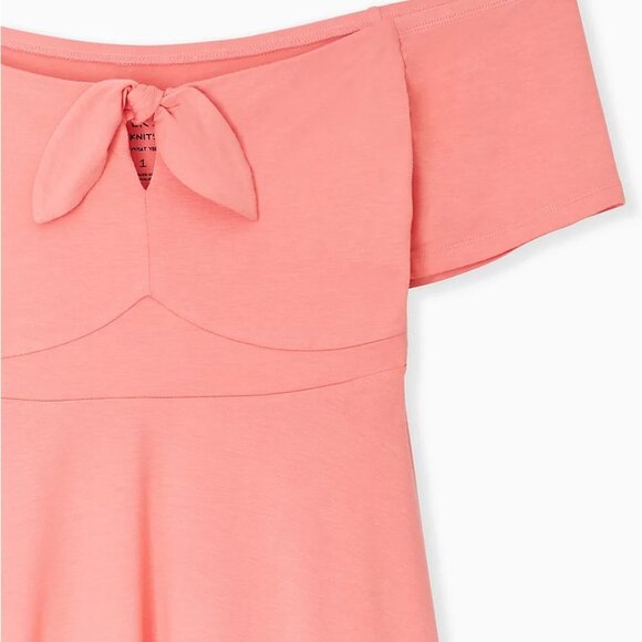 🆕SUPER SOFT CORAL TIE FRONT OFF SHOULDER PEPLUM - Picture 4 of 7